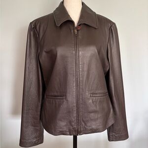 Ann Taylor Chocolate Brown Leather Zip Jacket